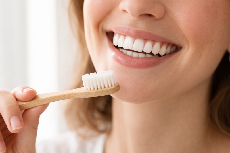 Woman getting ready to brush her teeth